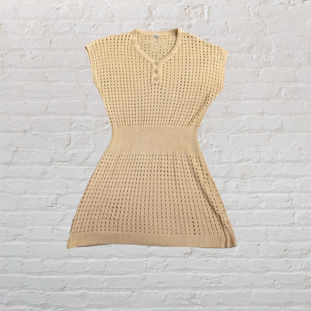 🆕 Crochet knit beige beach cover up dress